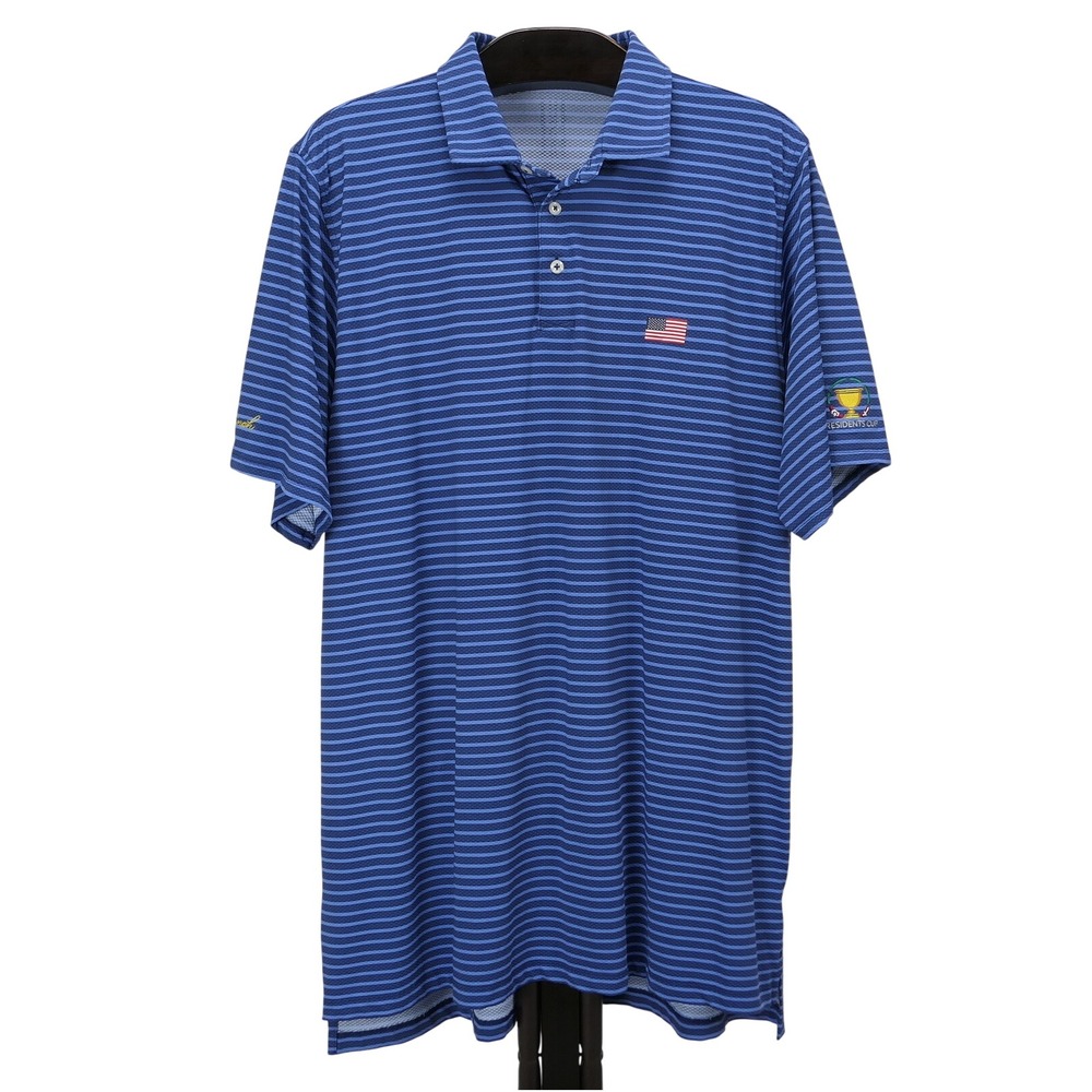 B Draddy Mens XL 2026 Presidents Cup Medinah Blue Striped Golf Polo Shirt USA